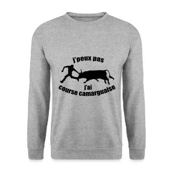 J'ai course camarguaise taureau cocardier biòu arl - Sweat-shirt Unisexe - gris chiné - Devant - Alina (178cm) & Michal (187cm)