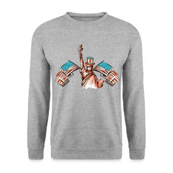 USA FACKEL AMERICA 4TH JULY FOURTH STARS STRIPES - Unisex Pullover - Weißgrau meliert - Vorne - Alina (178cm) & Michal (187cm)