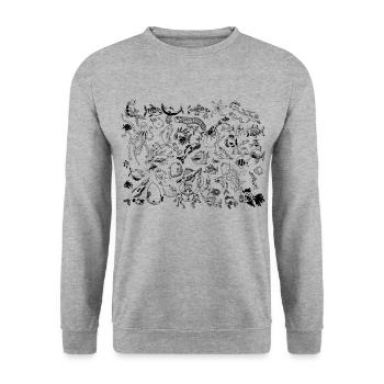 viele Fische - Unisex Pullover - Weißgrau meliert - Vorne - Alina (178cm) & Michal (187cm)