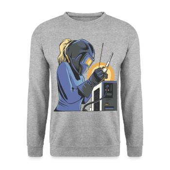 Welder Mama for welders and - Unisex Sweatshirt - salt & pepper - Front - Alina (178cm) & Michal (187cm)