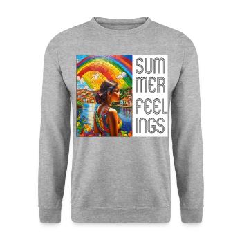 Summer Feeling: Regenbogen über einer brasilianisc - Unisex Pullover - Weißgrau meliert - Vorne - Alina (178cm) & Michal (187cm)