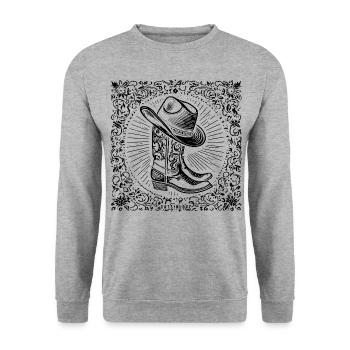 Cowboy boots with hat and western ornaments - Unisex Sweatshirt - salt & pepper - Front - Alina (178cm) & Michal (187cm)