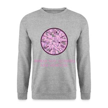 ich zähle nur die heiteren stunden latein - Unisex Pullover - Weißgrau meliert - Vorne - Alina (178cm) & Michal (187cm)