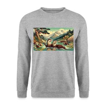 Laughing otters - Unisex Sweatshirt - salt & pepper - Front - Alina (178cm) & Michal (187cm)