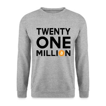 Bitcoin Twenty One Million - Unisex Pullover - Weißgrau meliert - Vorne - Alina (178cm) & Michal (187cm)