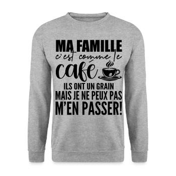 Ma famille C'est Comme le Café - Sweat-shirt Unisexe - gris chiné - Devant - Alina (178cm) & Michal (187cm)