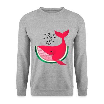 Pastèque Whale Melon Whale Funny - Sweat-shirt Unisexe - gris chiné - Devant - Alina (178cm) & Michal (187cm)