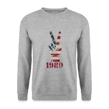 80er Jahre Hippie Peace - Unisex Pullover - Weißgrau meliert - Vorne - Alina (178cm) & Michal (187cm)