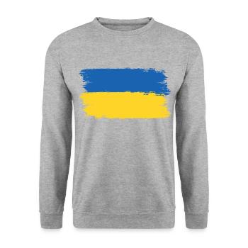 Ukraine -Bete für die Ukraine - Viva Ukraine - Unisex Pullover - Weißgrau meliert - Vorne - Alina (178cm) & Michal (187cm)