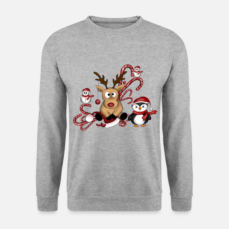 Rentier Pinguin Schneemänner - Unisex Pullover - Weißgrau meliert