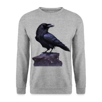 large raven on stone - nature motif - raven bird - Unisex Sweatshirt - salt & pepper - Front - Alina (178cm) & Michal (187cm)