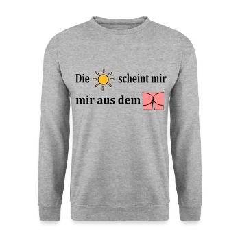 Die Sonne scheint mir aus dem Popo - Unisex Pullover - Weißgrau meliert - Vorne - Alina (178cm) & Michal (187cm)