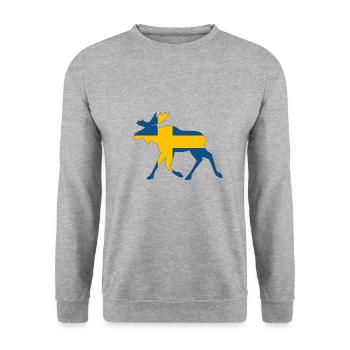Schweden Elch mit schwedischer Flagge EM - Unisex Pullover - Weißgrau meliert - Vorne - Alina (178cm) & Michal (187cm)