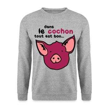 cochon tout est bon humour citation - Sweat-shirt Unisexe - gris chiné - Devant - Alina (178cm) & Michal (187cm)