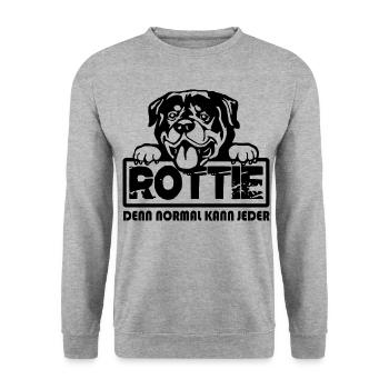 Rottie - Rottweiler - Denn normal kann jeder - Unisex Pullover - Weißgrau meliert - Vorne - Alina (178cm) & Michal (187cm)