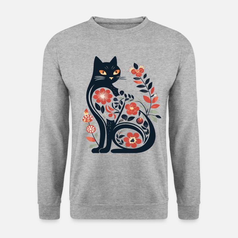 Cat silhouette with floral patterns - Unisex Sweatshirt - salt & pepper
