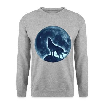 Wolf, Vollmond, Wölfe, Mond, Indianer, Wild, Hund - Unisex Pullover - Weißgrau meliert - Vorne - Alina (178cm) & Michal (187cm)