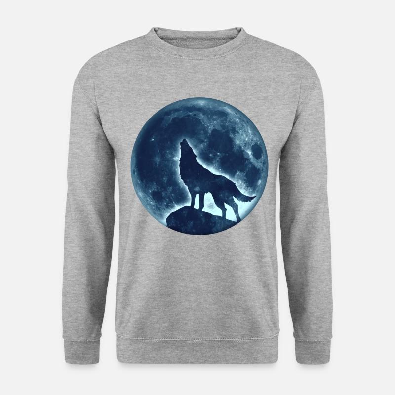 Wolf, Vollmond, Wölfe, Mond, Indianer, Wild, Hund - Unisex Pullover - Weißgrau meliert