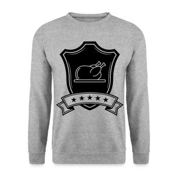 Hähnchen wappen - Unisex Pullover - Weißgrau meliert - Vorne - Alina (178cm) & Michal (187cm)