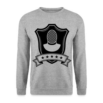 Fencing Mask Coat of Arms - Unisex Sweatshirt - salt & pepper - Front - Alina (178cm) & Michal (187cm)