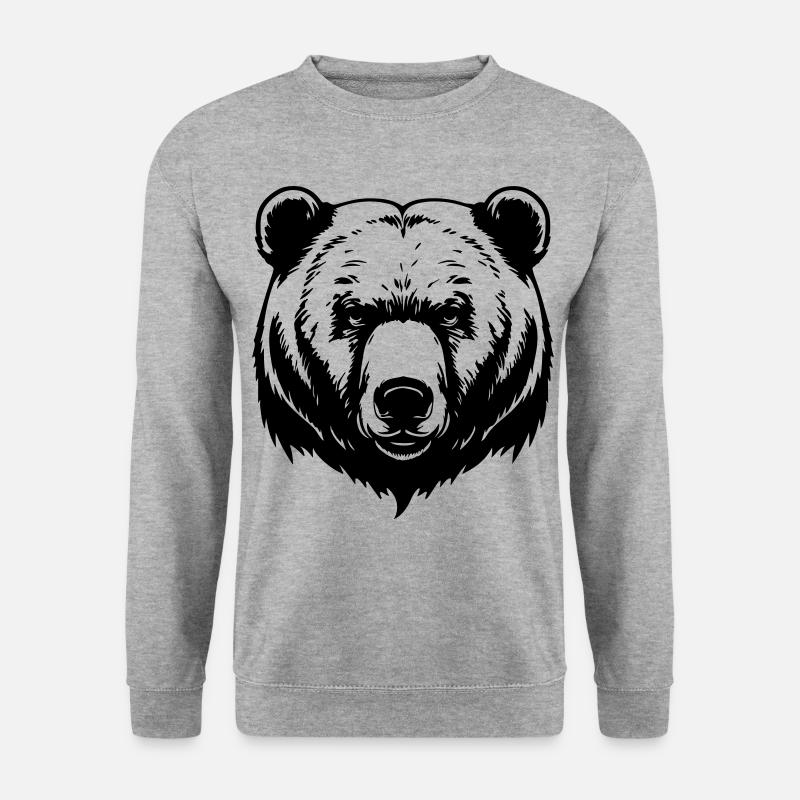 Bär Grizzly Kopf - Unisex Pullover - Weißgrau meliert