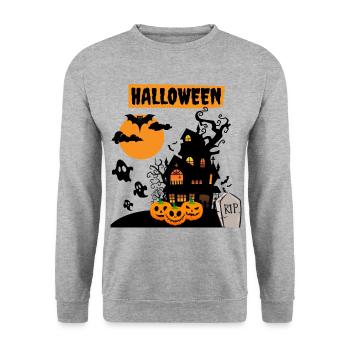 Halloween-Szene mit Kürbissen - Unisex Pullover - Weißgrau meliert - Vorne - Alina (178cm) & Michal (187cm)