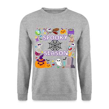 Halloween-Gruselzeit - Unisex Pullover - Weißgrau meliert - Vorne - Alina (178cm) & Michal (187cm)