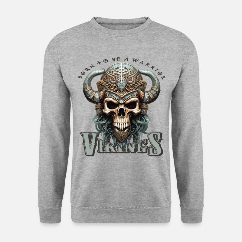 Ein Totenkopf mit Wikingerhelm - Unisex Pullover - Weißgrau meliert