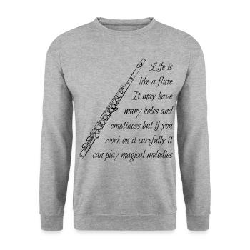 Querflöte Flöte Flute Spruch Geschenk Funny Shirt - Unisex Pullover - Weißgrau meliert - Vorne - Alina (178cm) & Michal (187cm)