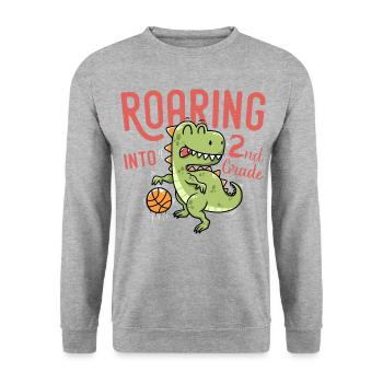 Roaring into 2nd Grade Dinosaur Basketball - Sweat-shirt Unisexe - gris chiné - Devant - Alina (178cm) & Michal (187cm)