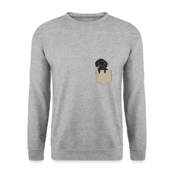 Dachshund in the chest pocket used look - Unisex Sweatshirt - salt & pepper - Front - Alina (178cm) & Michal (187cm)
