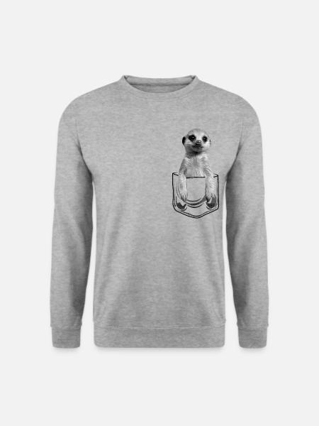 Baby Erdmännchen in Pocket Tasche - Unisex Pullover - Weißgrau meliert