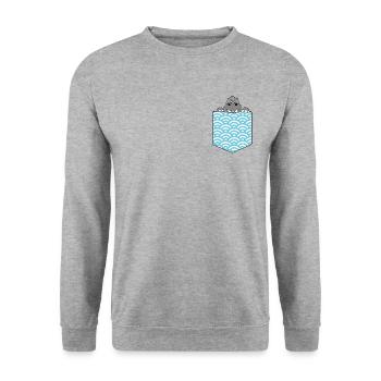 Brusttasche Hippo Flusspferd Nilpferd Geschenk - Unisex Pullover - Weißgrau meliert - Vorne - Alina (178cm) & Michal (187cm)