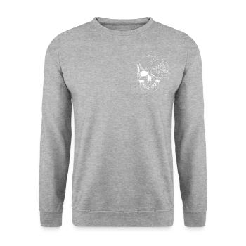 Skull and Flower - Unisex Pullover - Weißgrau meliert - Vorne - Alina (178cm) & Michal (187cm)