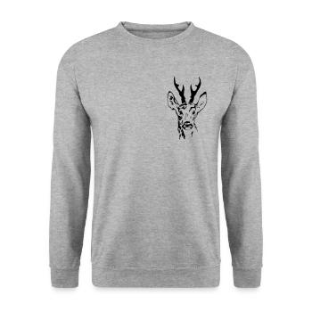 Rehbock - Hirsch - Deer - Unisex Pullover - Weißgrau meliert - Vorne - Alina (178cm) & Michal (187cm)