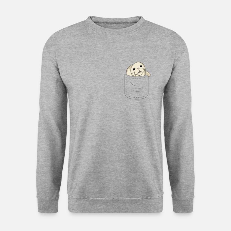 Niedliche Robbe Brusttasche - Unisex Pullover - Weißgrau meliert