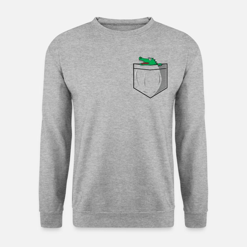 Krokodil in der Hemdtasche - Unisex Pullover - Weißgrau meliert