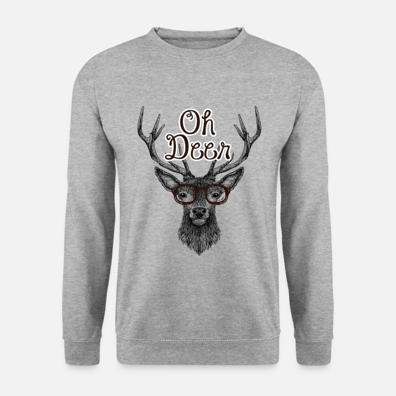 Wild Geweih Hirsch Brille Tier Natur - Unisex Pullover - Weißgrau meliert