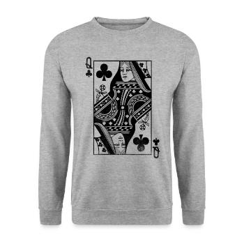 Kreuz Königin Spielkarte - Unisex Pullover - Weißgrau meliert - Vorne - Alina (178cm) & Michal (187cm)