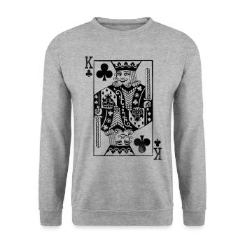 Kreuz König Spielkarte - Unisex Pullover - Weißgrau meliert - Vorne - Alina (178cm) & Michal (187cm)