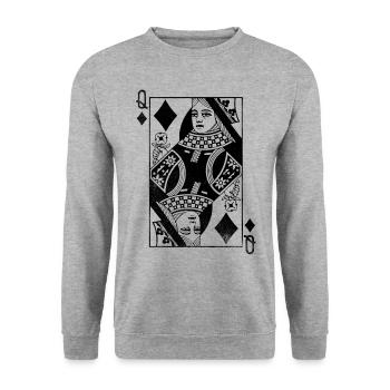 Karo Königin Spielkarte - Unisex Pullover - Weißgrau meliert - Vorne - Alina (178cm) & Michal (187cm)