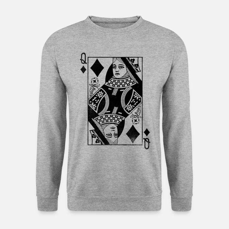 Karo Königin Spielkarte - Unisex Pullover - Weißgrau meliert