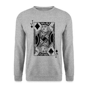 Karo Bube Spielkarte - Unisex Pullover - Weißgrau meliert - Vorne - Alina (178cm) & Michal (187cm)