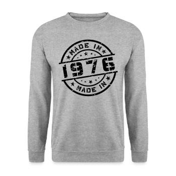 Geburtsjahr Geburtstag Born In - Made in 1976 - Unisex Pullover - Weißgrau meliert - Vorne - Alina (178cm) & Michal (187cm)