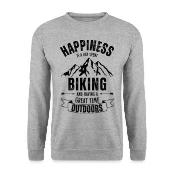 Happiness is a day spent biking. Bike. - Unisex Sweatshirt - salt & pepper - Front - Alina (178cm) & Michal (187cm)