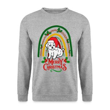 Süßer Bichon Frise Weihnachten - Unisex Pullover - Weißgrau meliert - Vorne - Alina (178cm) & Michal (187cm)