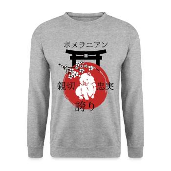 Nain Spitz Japon Kanji Style Chiens Amoureux - Sweat-shirt Unisexe - gris chiné - Devant - Alina (178cm) & Michal (187cm)