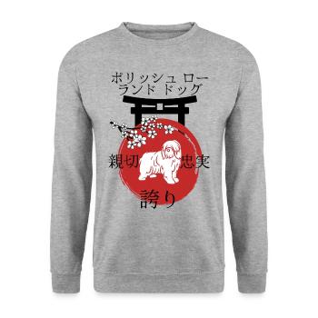 Polish Lowland Japan Kanji Style for Dog Lovers - Unisex Sweatshirt - salt & pepper - Front - Alina (178cm) & Michal (187cm)