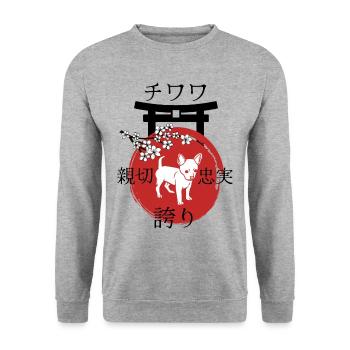 Chihuahua Japan Kanji Style Dog Lovers - Unisex Sweatshirt - salt & pepper - Front - Alina (178cm) & Michal (187cm)