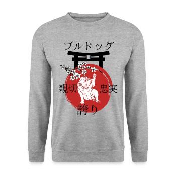 Bulldog Japan Kanji Style Dog Lovers - Unisex Sweatshirt - salt & pepper - Front - Alina (178cm) & Michal (187cm)